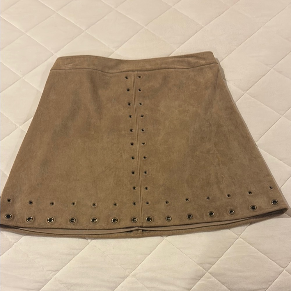 Tan Suede Skirt with Eyelet Detailing